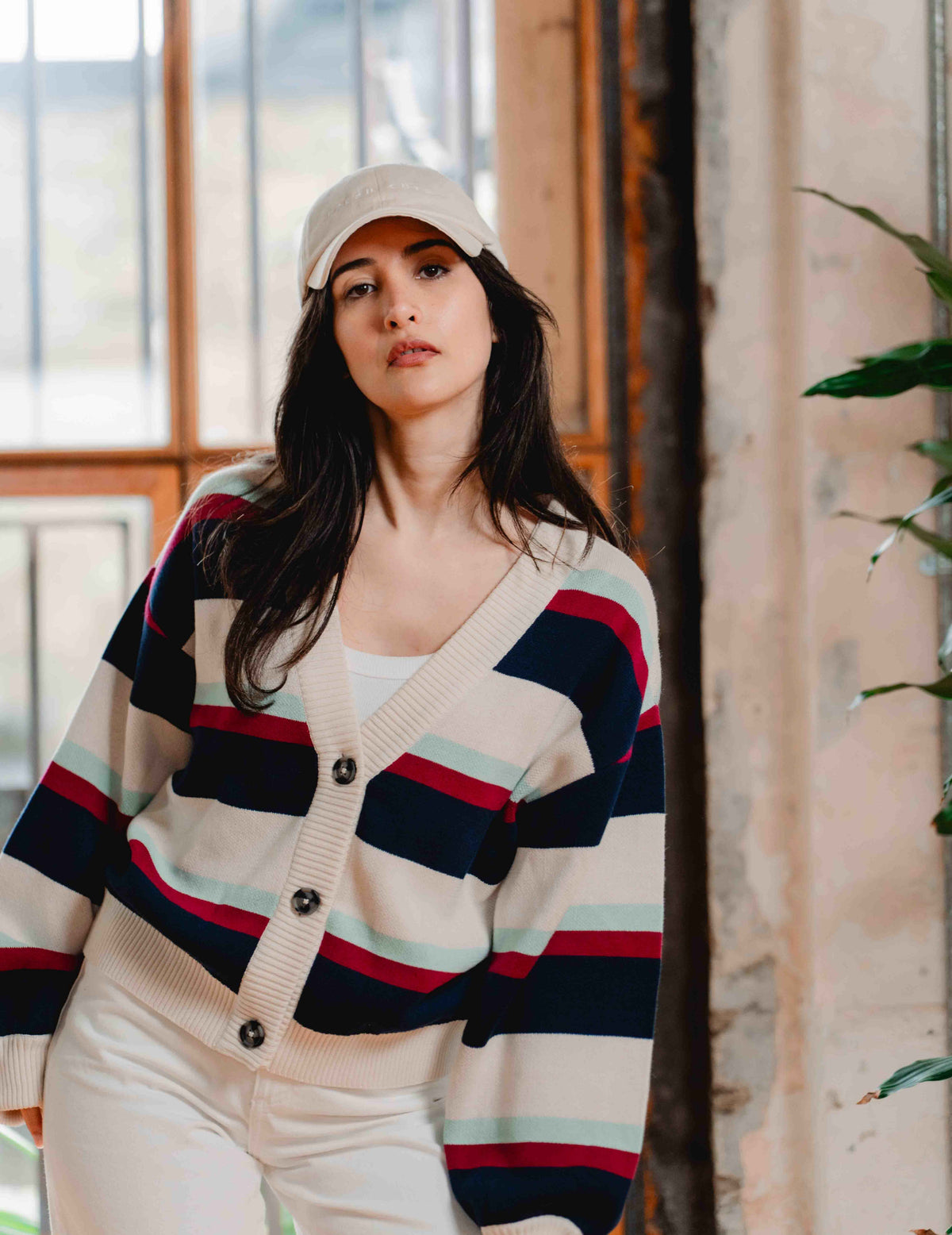 Fresh Summer Knit Cardigan - Navy Stripe