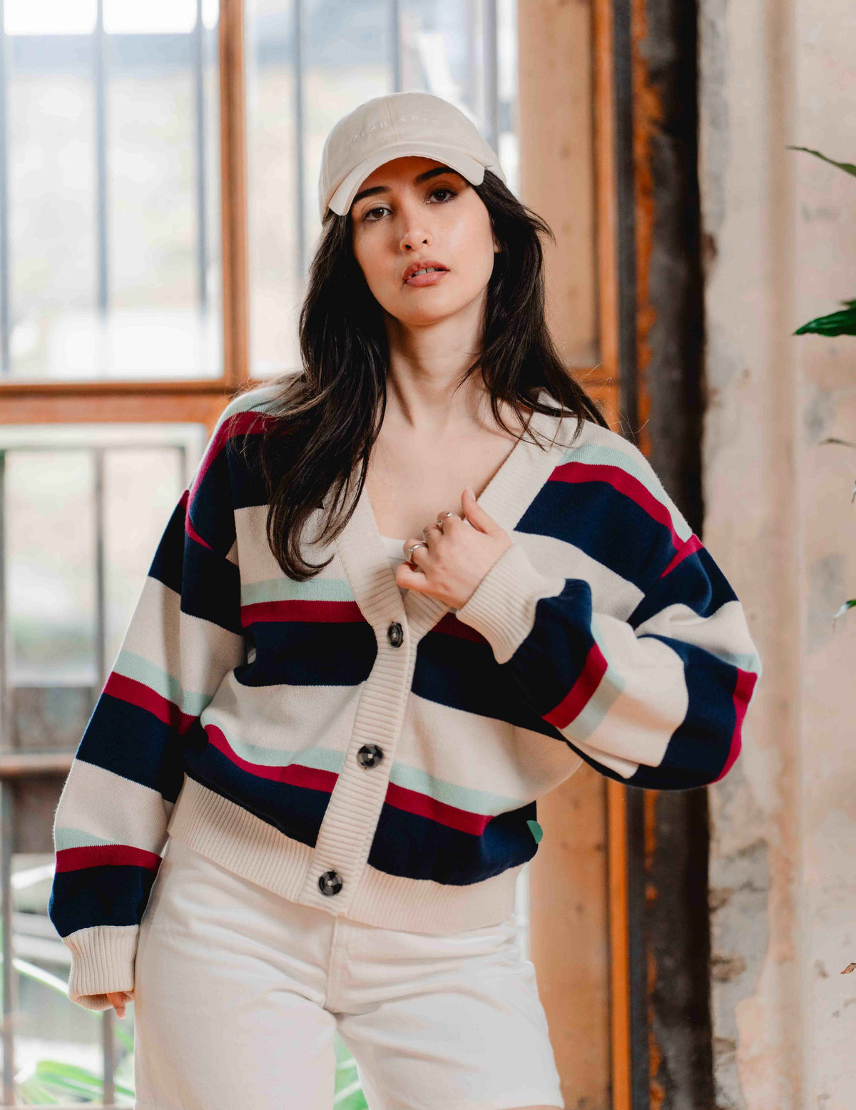 Fresh Summer Knit Cardigan - Navy Stripe