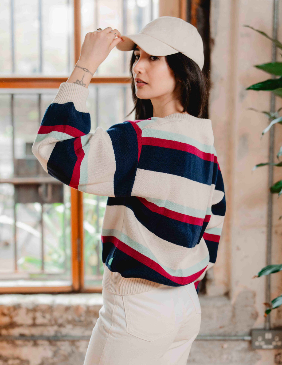 Fresh Summer Knit Cardigan - Navy Stripe