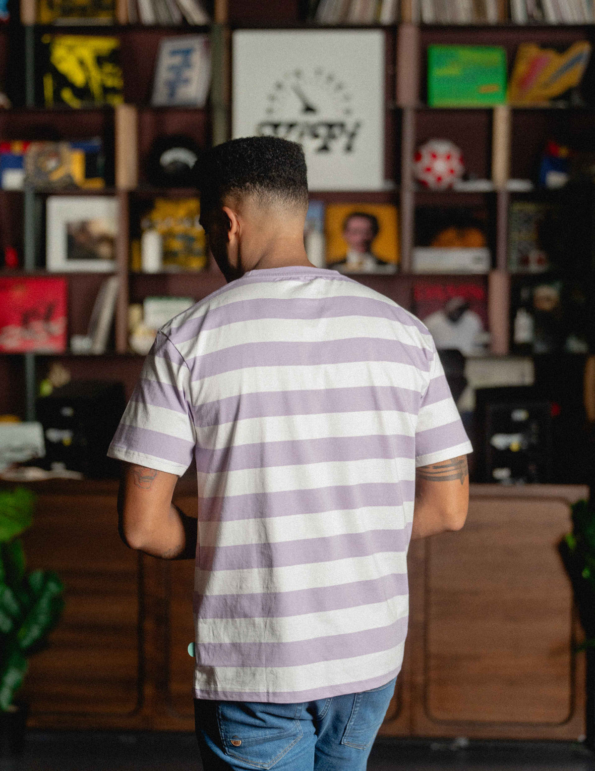 Fresh Heavyweight Tee Stripe - White/Purple